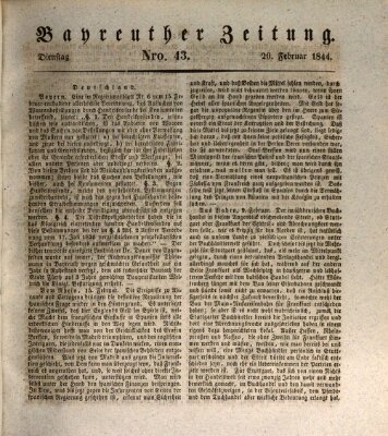 Bayreuther Zeitung Dienstag 20. Februar 1844