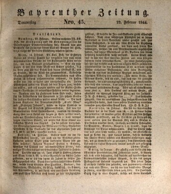 Bayreuther Zeitung Donnerstag 22. Februar 1844