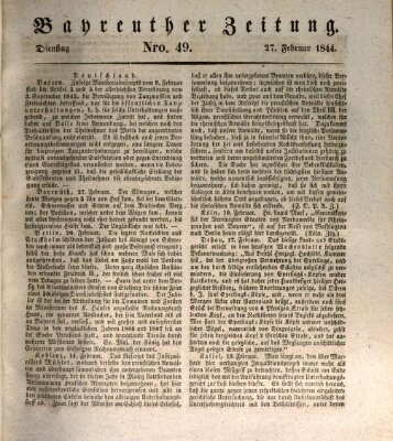 Bayreuther Zeitung Dienstag 27. Februar 1844