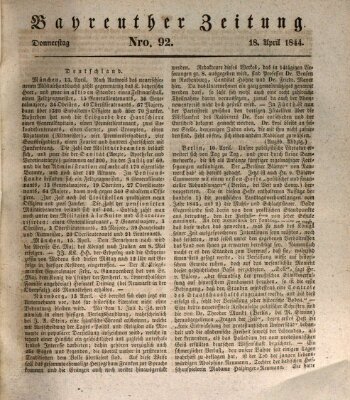 Bayreuther Zeitung Donnerstag 18. April 1844