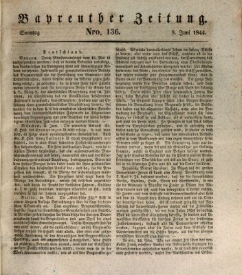 Bayreuther Zeitung Sonntag 9. Juni 1844