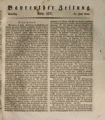 Bayreuther Zeitung Dienstag 11. Juni 1844