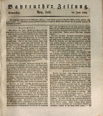 Bayreuther Zeitung Donnerstag 20. Juni 1844