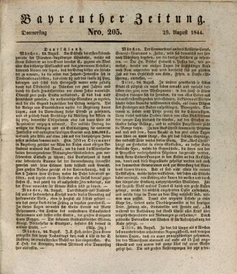 Bayreuther Zeitung Donnerstag 29. August 1844