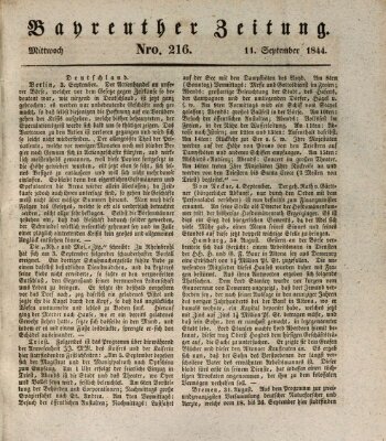 Bayreuther Zeitung Mittwoch 11. September 1844