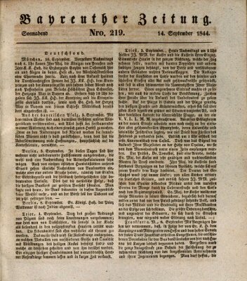 Bayreuther Zeitung Samstag 14. September 1844