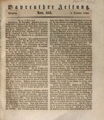 Bayreuther Zeitung Dienstag 1. Oktober 1844