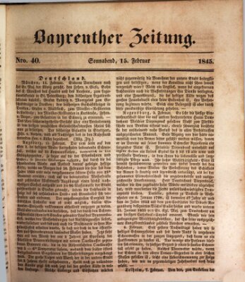 Bayreuther Zeitung Samstag 15. Februar 1845