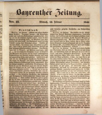 Bayreuther Zeitung Mittwoch 19. Februar 1845