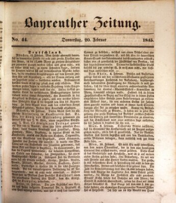 Bayreuther Zeitung Donnerstag 20. Februar 1845