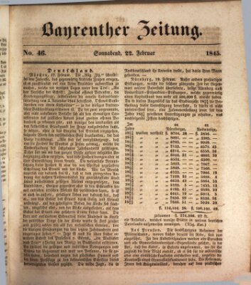 Bayreuther Zeitung Samstag 22. Februar 1845