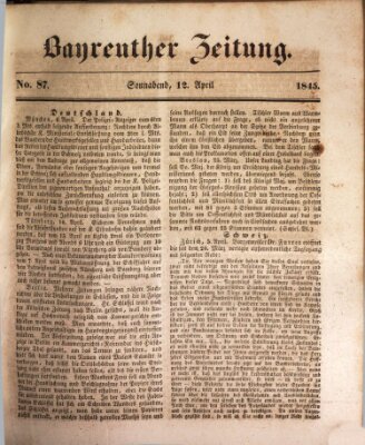 Bayreuther Zeitung Samstag 12. April 1845