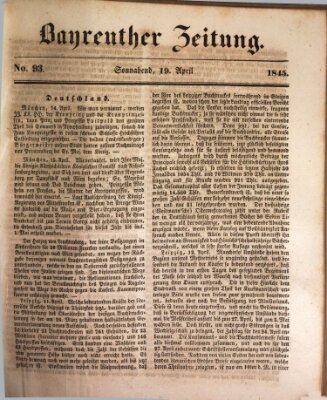 Bayreuther Zeitung Samstag 19. April 1845