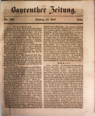 Bayreuther Zeitung Sonntag 27. April 1845