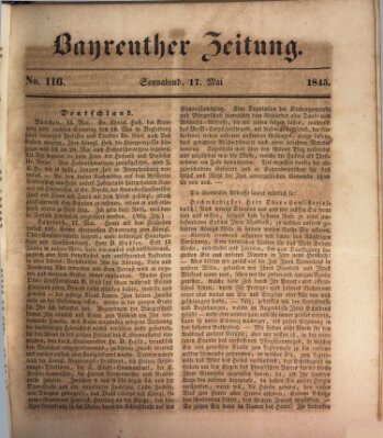 Bayreuther Zeitung Samstag 17. Mai 1845