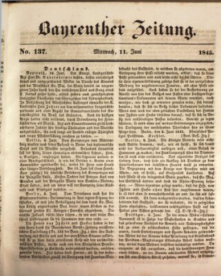 Bayreuther Zeitung Mittwoch 11. Juni 1845