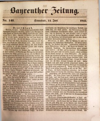 Bayreuther Zeitung Samstag 14. Juni 1845