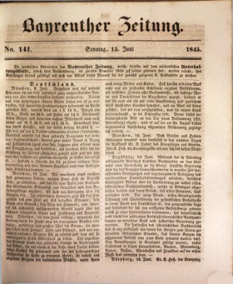 Bayreuther Zeitung Sonntag 15. Juni 1845