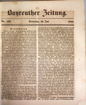 Bayreuther Zeitung Donnerstag 19. Juni 1845