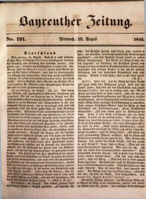 Bayreuther Zeitung Mittwoch 13. August 1845