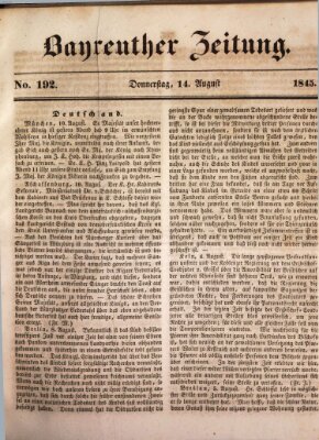 Bayreuther Zeitung Donnerstag 14. August 1845