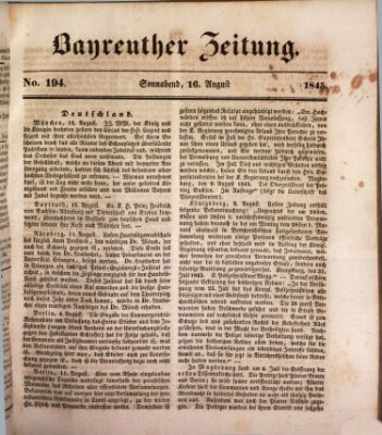 Bayreuther Zeitung Samstag 16. August 1845