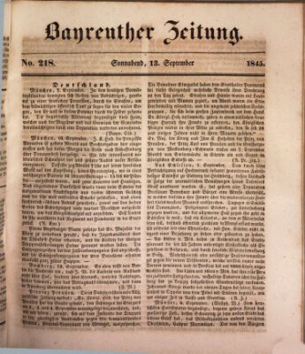 Bayreuther Zeitung Samstag 13. September 1845