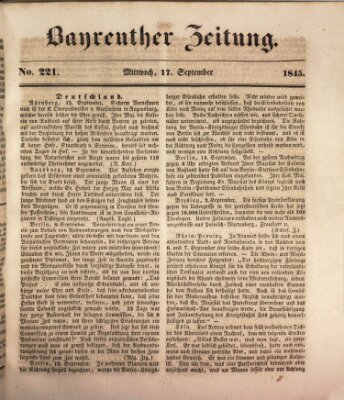 Bayreuther Zeitung Mittwoch 17. September 1845