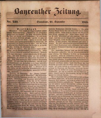 Bayreuther Zeitung Samstag 27. September 1845