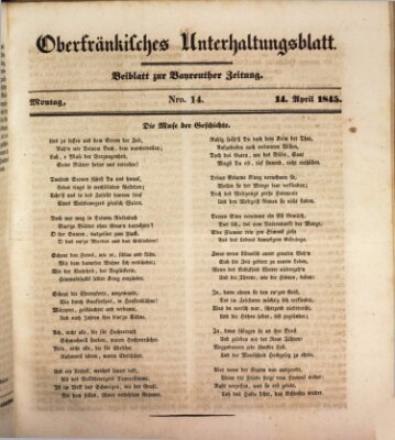 Oberfränkisches Unterhaltungsblatt (Bayreuther Zeitung) Montag 14. April 1845