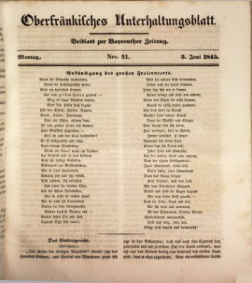 Oberfränkisches Unterhaltungsblatt (Bayreuther Zeitung) Dienstag 3. Juni 1845