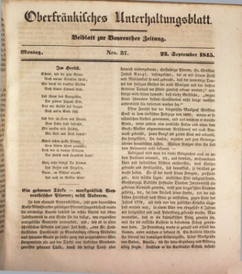 Oberfränkisches Unterhaltungsblatt (Bayreuther Zeitung) Montag 22. September 1845