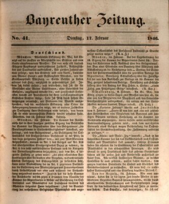 Bayreuther Zeitung Dienstag 17. Februar 1846