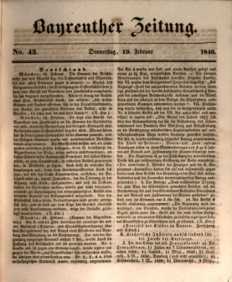 Bayreuther Zeitung Donnerstag 19. Februar 1846