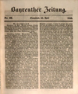 Bayreuther Zeitung Samstag 18. April 1846