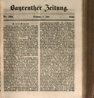 Bayreuther Zeitung Sonntag 7. Juni 1846