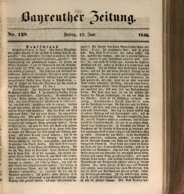 Bayreuther Zeitung Freitag 12. Juni 1846