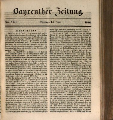 Bayreuther Zeitung Sonntag 14. Juni 1846