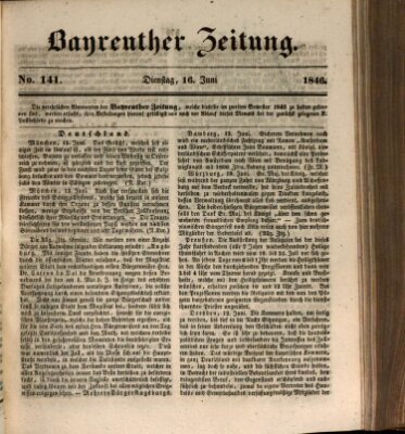 Bayreuther Zeitung Dienstag 16. Juni 1846