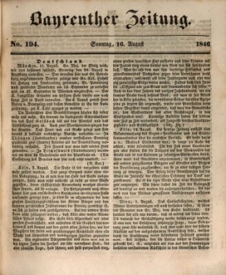 Bayreuther Zeitung Sonntag 16. August 1846