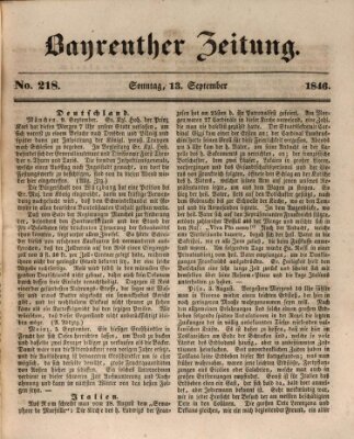 Bayreuther Zeitung Sonntag 13. September 1846