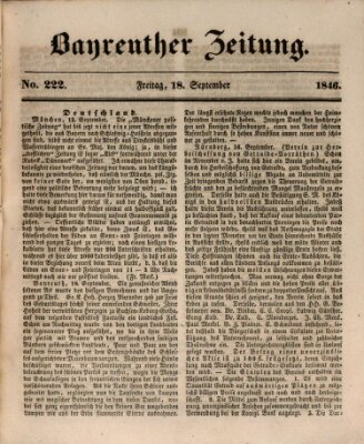 Bayreuther Zeitung Freitag 18. September 1846