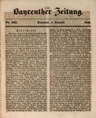 Bayreuther Zeitung Samstag 7. November 1846