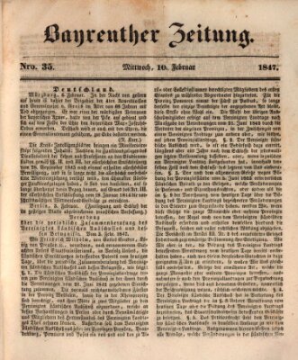 Bayreuther Zeitung Mittwoch 10. Februar 1847