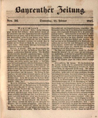 Bayreuther Zeitung Donnerstag 11. Februar 1847