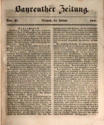 Bayreuther Zeitung Mittwoch 17. Februar 1847