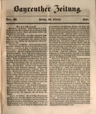 Bayreuther Zeitung Freitag 26. Februar 1847