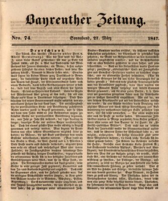 Bayreuther Zeitung Samstag 27. März 1847