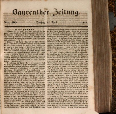 Bayreuther Zeitung Dienstag 27. April 1847