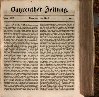 Bayreuther Zeitung Donnerstag 29. April 1847